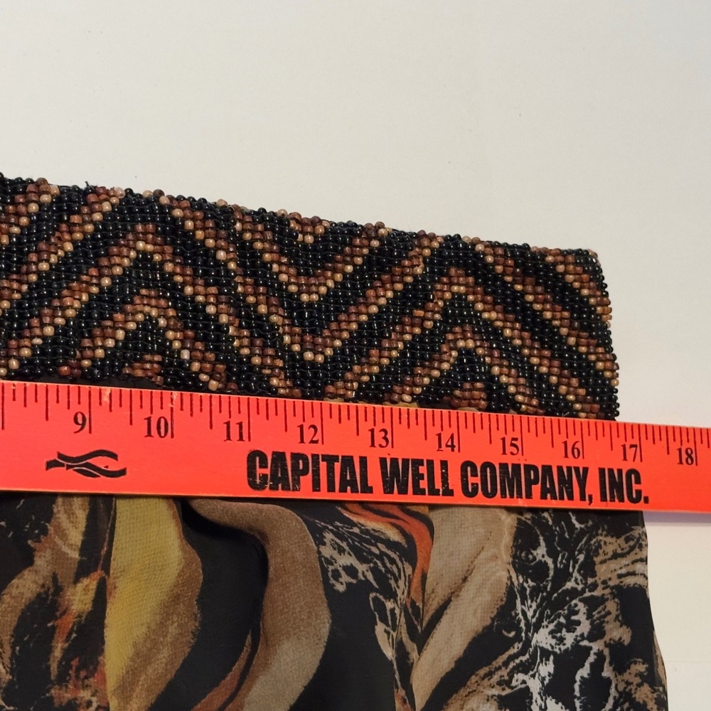 Sandy Starkman Animal Print Maxi Skirt Beaded Waistband Orange Brown Large Boho - Picture 5 of 11